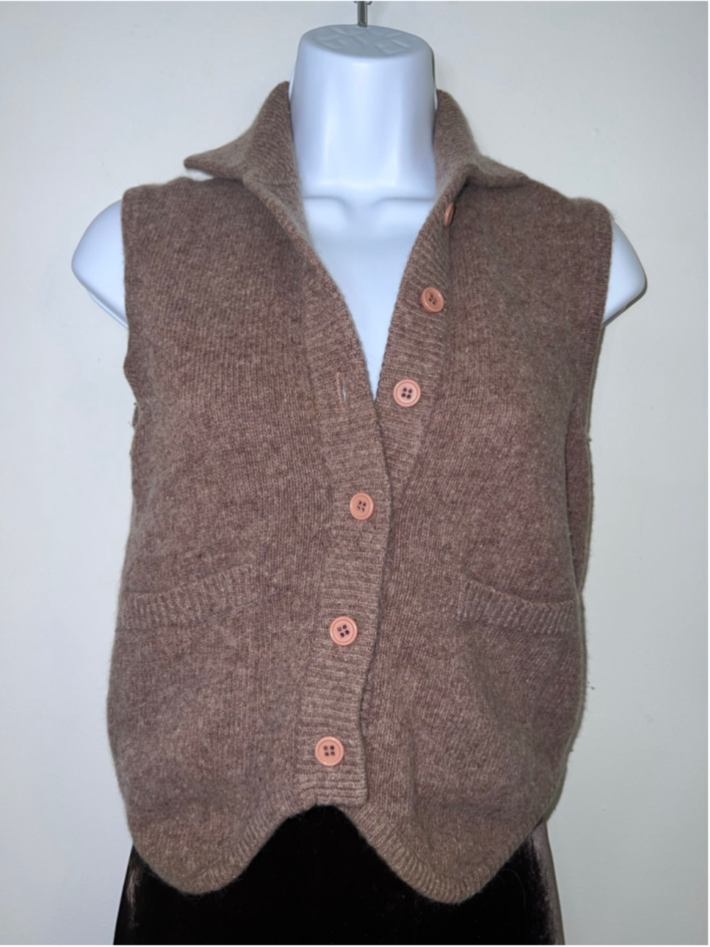 VINTAGE Brown Knit Button-Up Vest Size M Lambswool angora blend